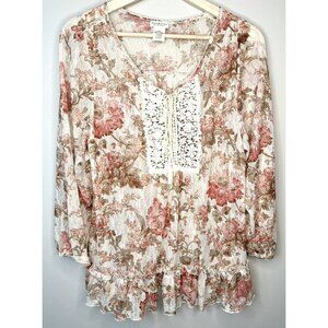 Denim & Supply Ralph Lauren Womens Blouse Sheer Floral 3/4 Sleeve Pink Medium